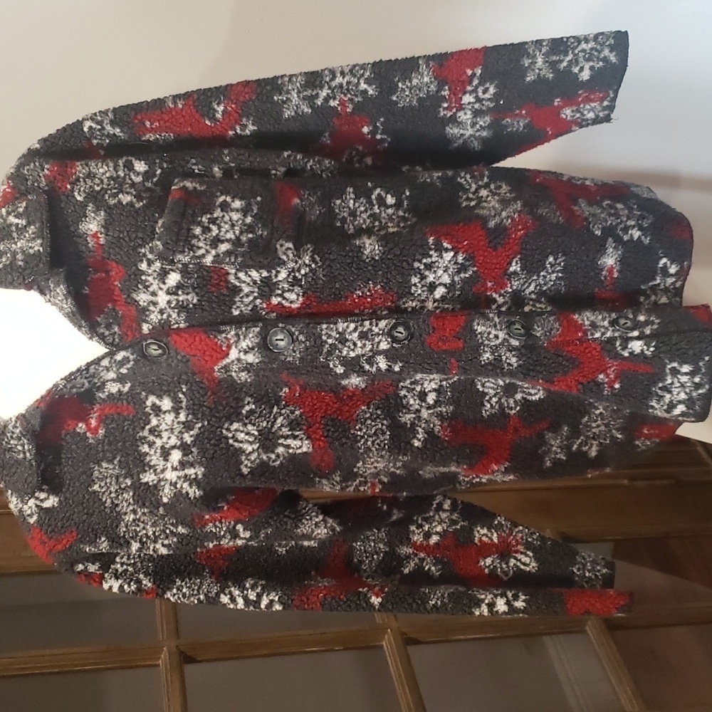Onque Casual Plush Sharpa Long Sleeve Dear Print Sweater